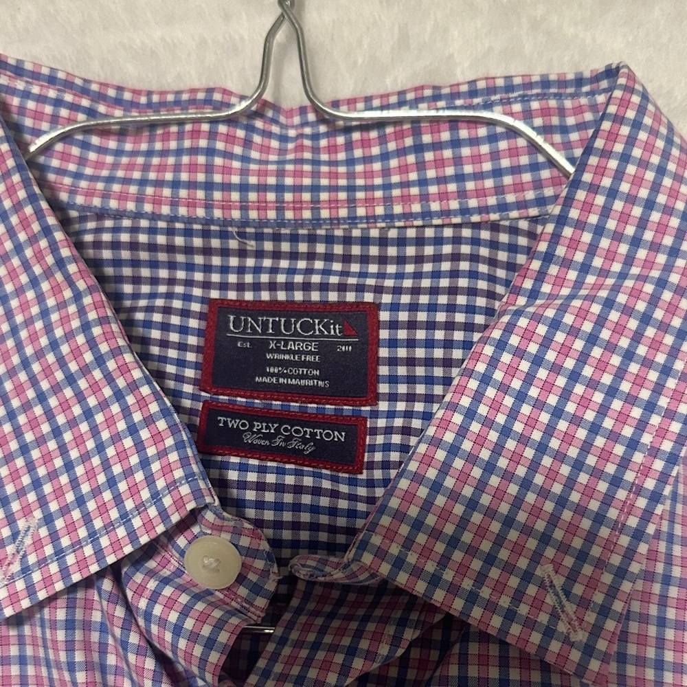 UNTUCKit Men's Checkered Pink and Blue Shirt